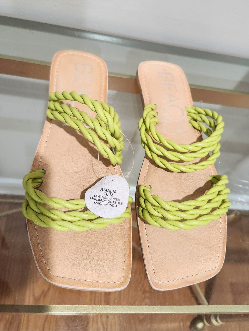 Beach By Matisse Amalia Braided Leather Slide Sandals in Lime